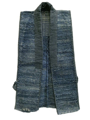A Beautifully Woven Sakiori Vest: Indigo Rag Weft and Bast Warp