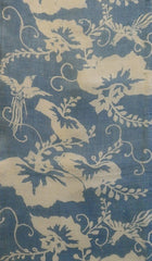 A Length of Pale Toned Hemp or Ramie Katazome Cloth: Phoenixes and Pauwlonia