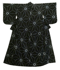 A Woman's Shibori Dyed Yukata: Large Scale Hemp Leaf Pattern
