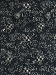 A Length of Indigo Dyed Cotton Katazome: Patterned Gourds with Leaves