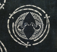 A Length of Katazome Dyed Cotton: Mirrored Cranes and Pine Needles