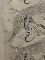 A Very Long Piece of Stenciled Raw Silk: Large Scale Tortoise and Crane