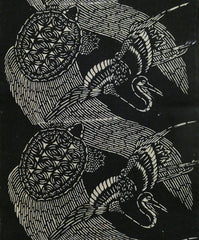 A Length of Large Repeat Katazome Dyed Cotton: Crane and Tortoise