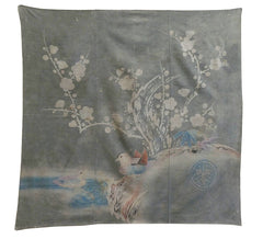 A Faded Hand Painted Raw Silk Furoshiki: Lyrically Depicted Nature