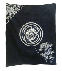 A Tsutsugaki Dyed Furoshiki: Hemp Leaf Motif, Pine, Plum and Family Crest