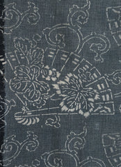 A Length of Very Faded Indigo Dyed Katazome Cotton: Folding Fans