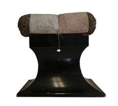 A Lacquered and Carved Wooden Pillow: Cloth Cushion and Paper Cover