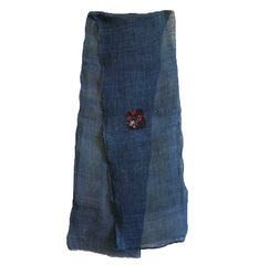 A Long Indigo Dyed Hemp Kaya: Flower Pattern Patch
