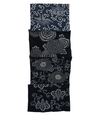 A Group of Four Katazome Fragments: Chrysanthemum and Paulownia