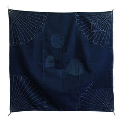 A Repaired Sashiko Stitched Furoshiki: Chrysanthemum Motif