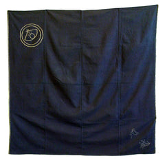A Large Sashiko Stitched Furoshiki: Folding Fan and Kanji