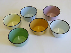 A Set of Six Enameled Metal Cups from Pakistan: Beautiful Color Palette