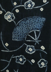 A Length of Rustic Akita Shibori: Plum Blossoms and Folding Fans