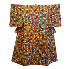 A Meisen Silk Kimono: Spirited Diamond Pattern