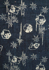 A Length of Indigo Dyed Katazome Cotton: Hand Spun Yarns