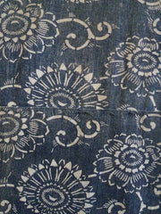 A Pieced Length of Indigo Dyed Cotton Katazome: Patched