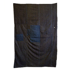 A Large Striped Cotton Boro Furoshiki Fragment: Patches and Sprays of Small Holes