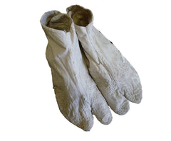 A Pair of Heavily Mended White Cotton Tabi: Stitched