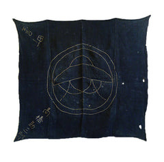 A Large Indigo Dyed Hemp Furoshiki: Rustic Chain Stitch Sashiko