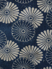 A Length of Katazome Dyed Cotton: Dark and Light Chrysanthemums