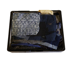 A Lacquer Box Filled with Cloth Scraps: Cotton, Silk, Synthetic