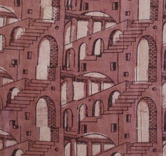 A People Tree Block Printed Cotton Sarong: Surreal Repeated Architectural Motif