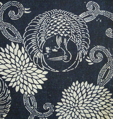 A Length of Indigo Dyed Katazome: Crane Roundels