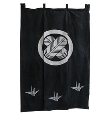 A Resist Dyed Cotton Noren: Crossed Feathers and Origami Cranes