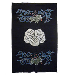 A Large Tsutsugaki Dyed Cotton Futon Cover: Family Crest and Paulownia Flowers