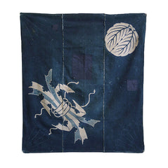 A Resist Dyed and Sashiko Stitched Furoshiki: Noshi and Family Crest