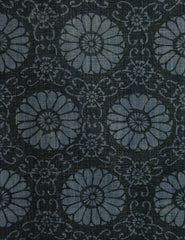 A Length of Blue-on-Blue Katazome Cotton: Chrysanthemums and Hexagons