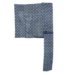 Two Pieced Pieces of Katazome Dyed Cotton: Unusual Pattern