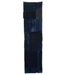 A Dark Indigo Dyed Cotton Boro Panel: Hand Spun Cotton Yarns