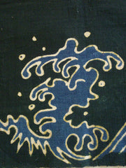 A Hand Drawn Tsutsugaki Textile: Waves on Hand Spun Cotton