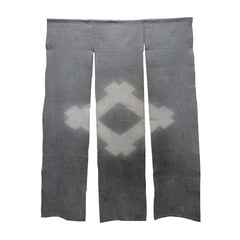 A Faded and Repaired Three Panel Cotton Noren: Large Well Cover Motif