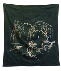 A Sashiko Stitched and Tsutsugaki Dyed Furoshiki: Willow and Ducks