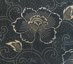 A Length of Grey Blue Katazome: Faded Peonies