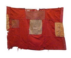 A Red Colored Cotton Koshimaki: Tattered and Patched Half Under Kimono