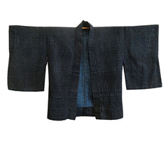 A Beautiful Kasuri Dyed Indigo Cotton Jacket: Spare, Abstract, Small Scale Ikat