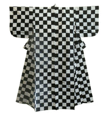 A Wonderful Kurumegasuri Cotton Kimono: Checkerboard or Ichimatsu