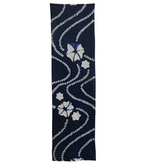 A Length of Indigo Dyed Cotton Shibori: Morning Glories and Stream