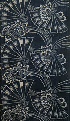 A Length of Large Scale Katazome Cotton: Peonies and Folding Fans