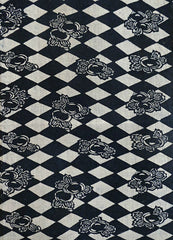 A Length of Graphically Patterned Katazome Cotton: Blue and White Diamond Background