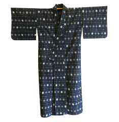 An Indigo Dyed Kasuri Kimono: Tightly Woven Thick Cotton Cloth