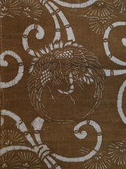 A Length of Brown Toned Katazome: Tortoises and Cranes