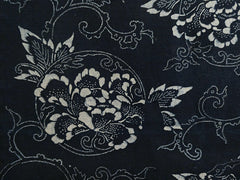 A Length of Deeply Toned Indigo Katazome: Ruffled Peonies