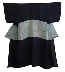 A Hand Painted Hemp or Ramie Katsugi: Kimono Shaped Veil