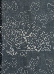 A Length of Very Faded Indigo Dyed Katazome Cotton: Folding Fans