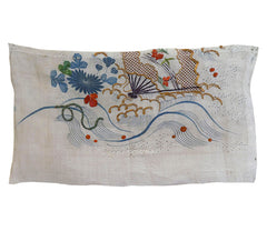 A Fragment of an 18th Century Kosode: Folding Fan, Chrysanthemum, Waves
