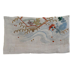 A Fragment from an Eighteenth Century Katabira: Folding Fan, Pine, Couched Gold Waves